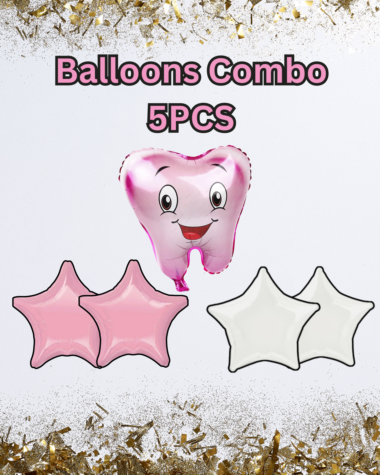 Baby Girl Teeth Pink 5PCS Foil Balloons